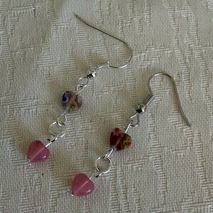Millefiori Glass Heart Earrings
